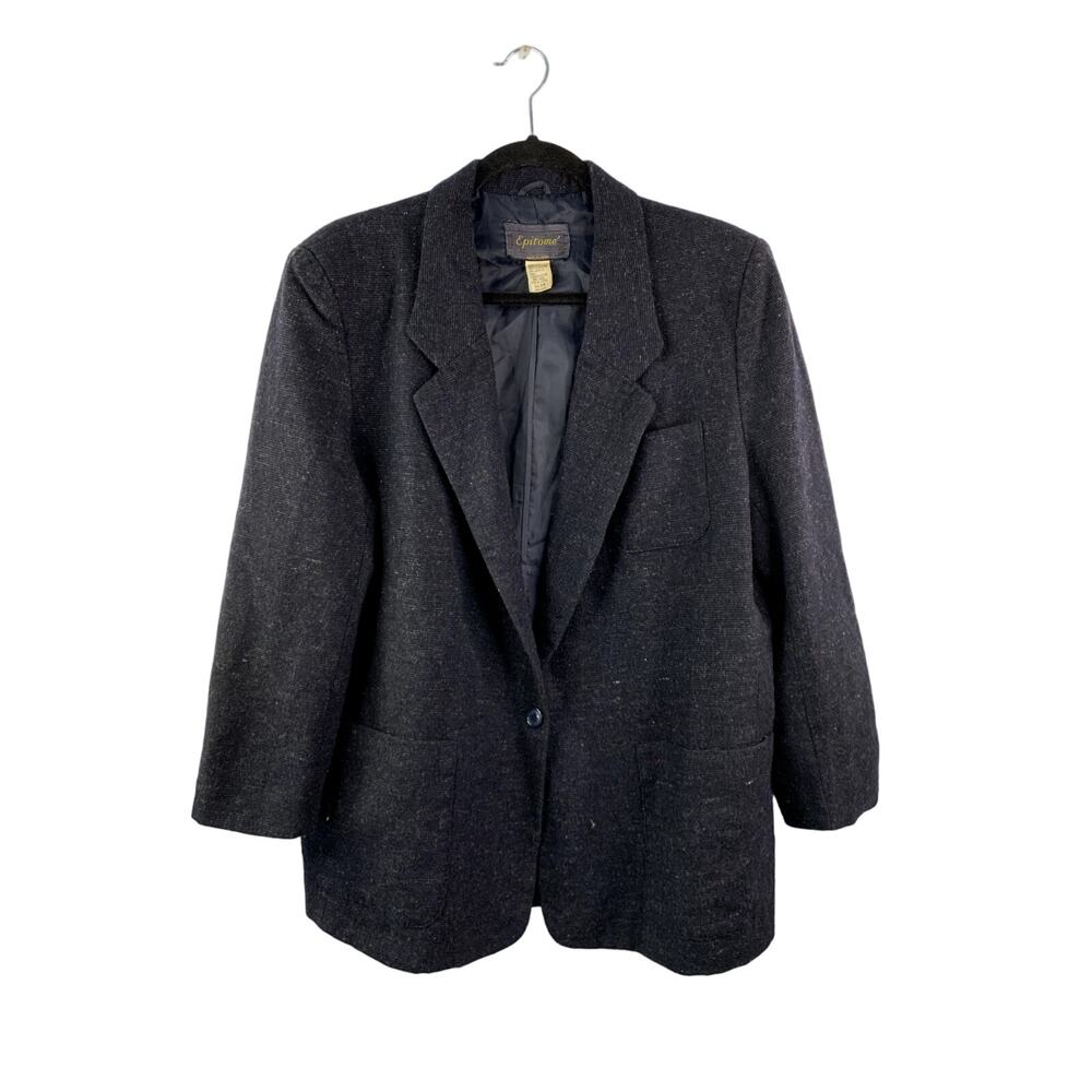 Vintage Epitome Blazer Women's Size 14 Navy Blue Fleck Wool 80s Jacket VTG